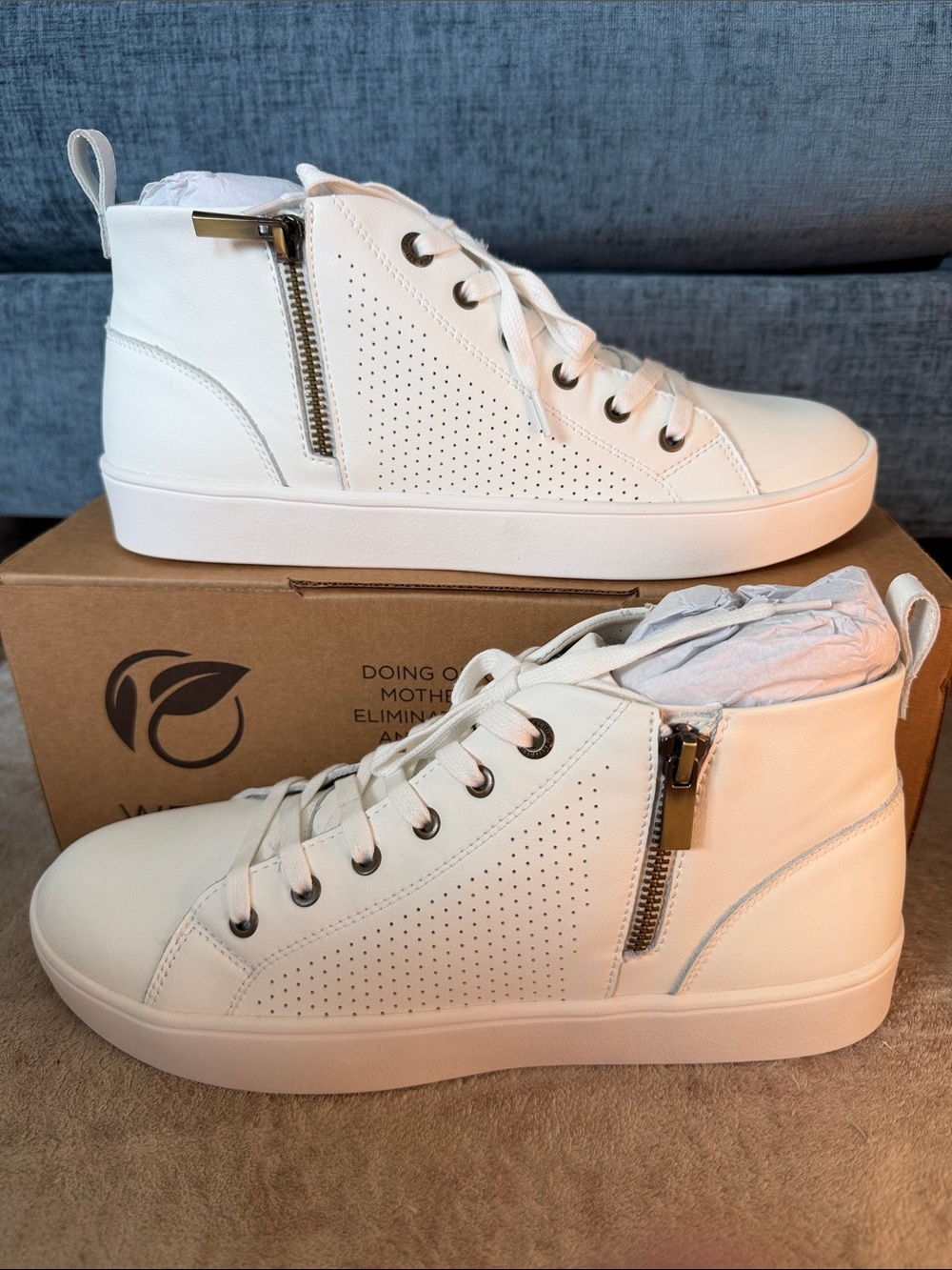 REVITALIGN Emma White High-Top Lace-Up Sneakers with Side Zip Accent